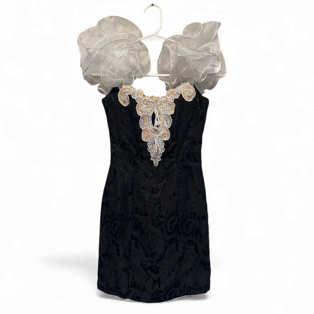 Vintage 80βs/90βs Loralie Black & White Beaded Mini Prom Dress Size 4 (0 modern)